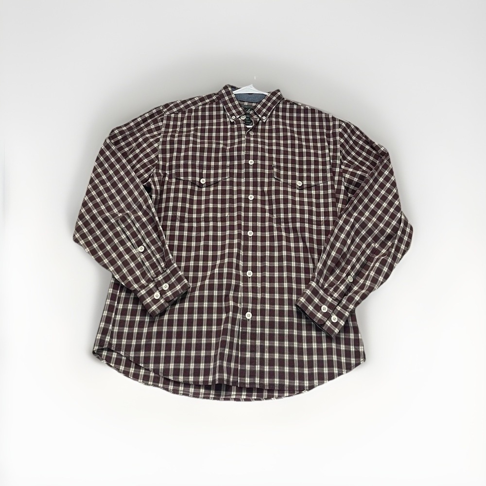 VTG‎ Woolrich Red White Gray Grey Check Plaid L/S Ctn Poly Btn Down Sz M